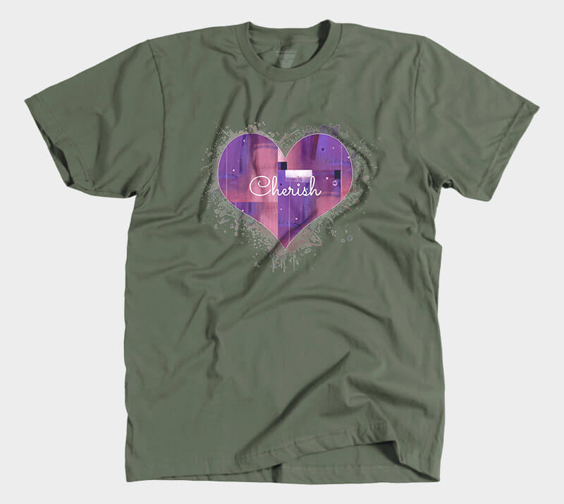 Love is in the Heart v1 - Cherish - Military Green tee